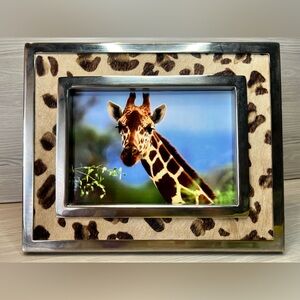 Z Gallerie Leopard Print Calf Hair Picture Frame 5x7 Silver Chrome